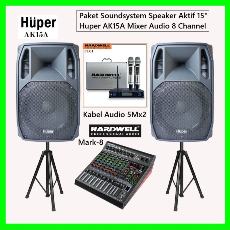 Paket Soundsystem Speaker 15 Inch Huper AK15A Mixer 8 Channel