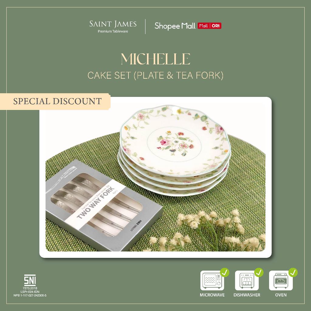 Saint James Michelle Cake Set - Plate & Tea Fork