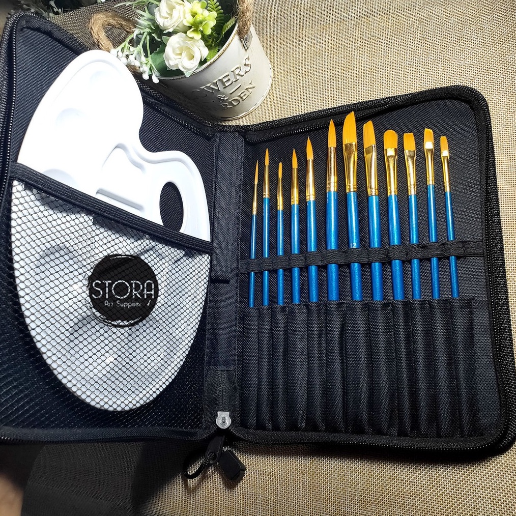 

KODE V3X Joyko Kuas Lukis Set 12 Palette Travel Bag Art Brush Set BRS7 Set Alat Lukis