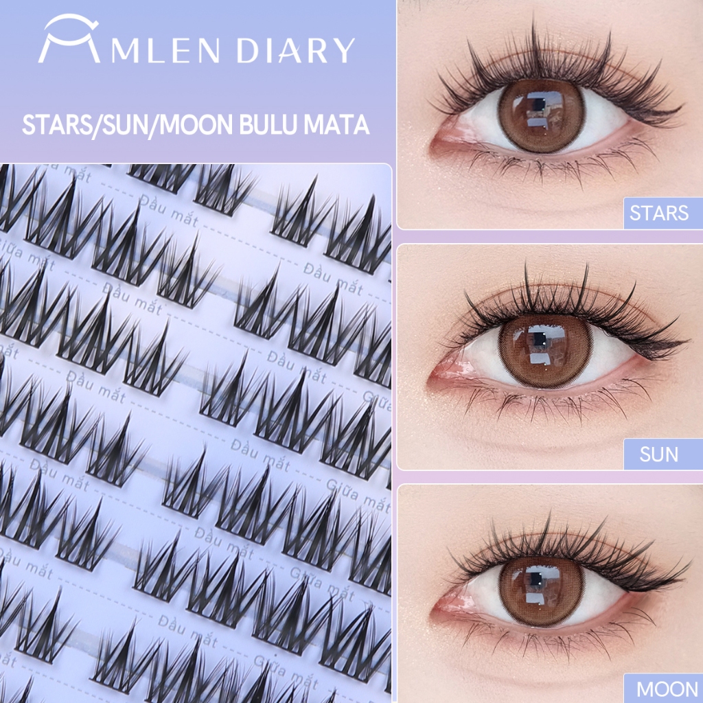 Mlen Diary Star Seri Bulu Mata Palsu Stars Bulu Mata Palsu + Lem Panjang 9-12 mm Moon Sun Bulu Mata 