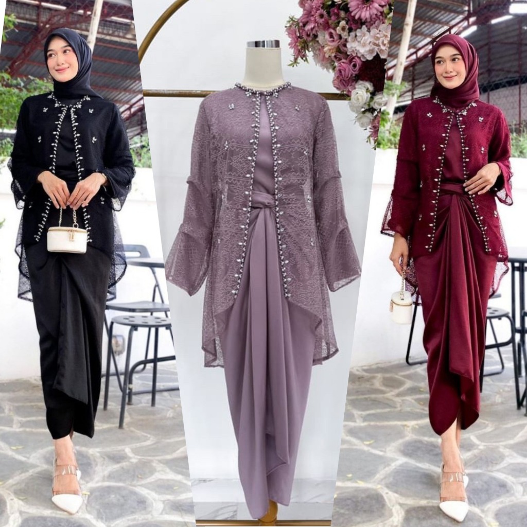 TERMURAH - ONESET CLARISA - OUTFIT KONDANGAN - INNER + OUTER BRUKAT CORNELI - SETELAN ROK LILIT TERB