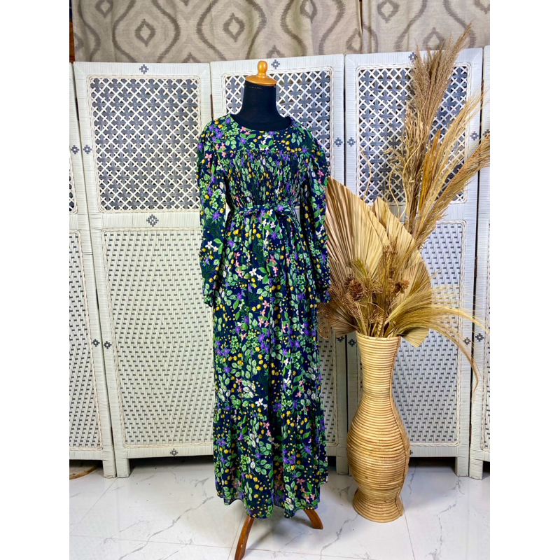 Gamis smoke bunga / gamis ceruty bunga / gamis lebaran kekinian