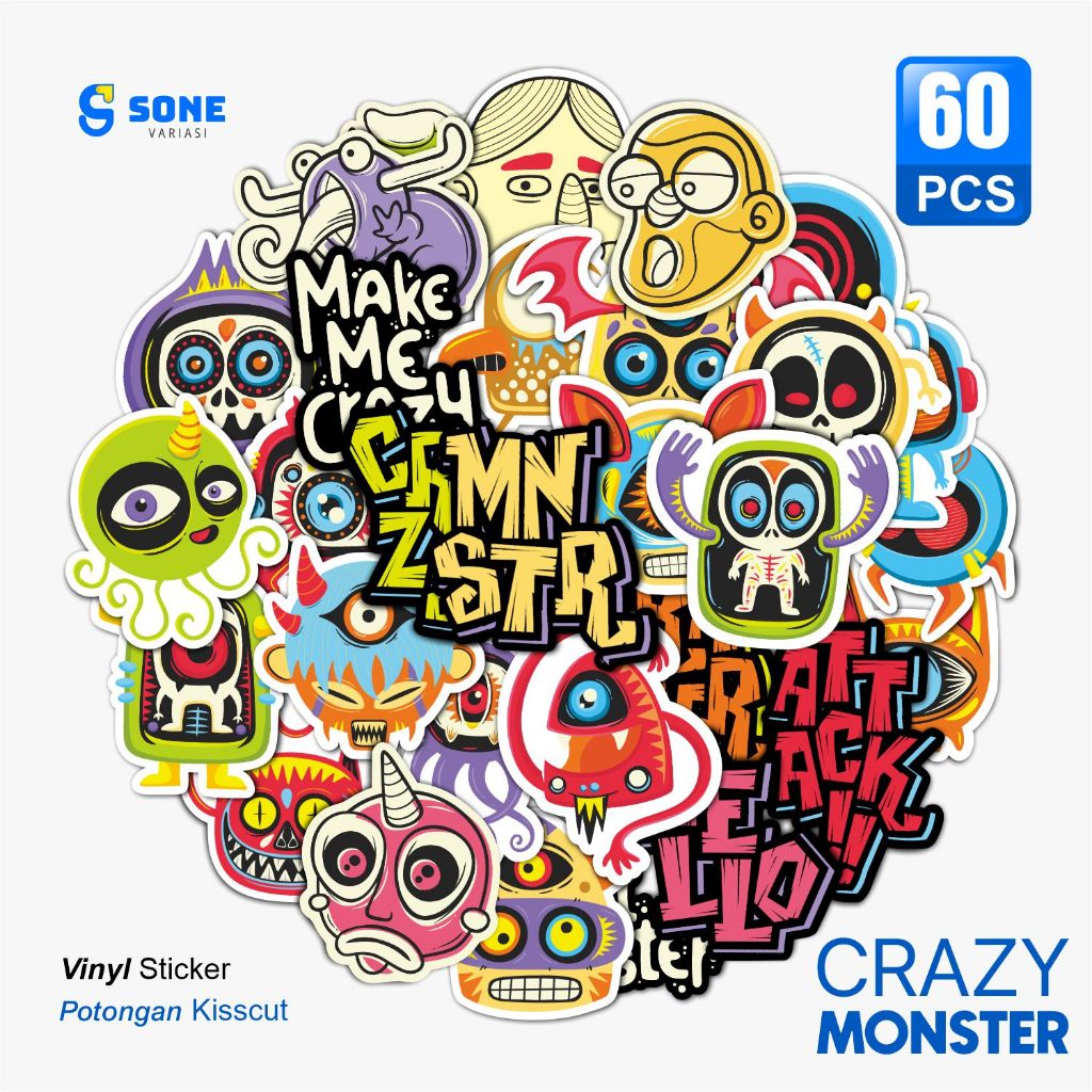 

Stiker Crazy Monster Paper Vinyl Anti Air Aksesoris Laptop Buku Tumbler