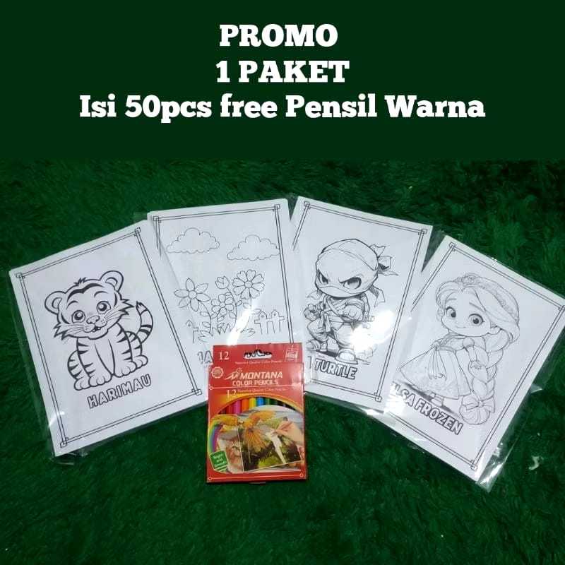 

PROMO Termurah Paket 50 Lembar Gambar /Kertas Gambar Mewarnai Anak Gratis Pensil Warna