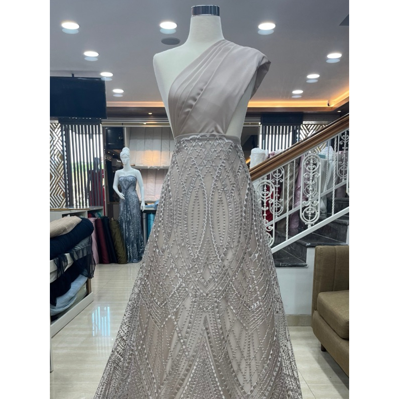 Tile Motif / Tile Bordir Etnik / Kain Gaun / Kain Dress / Kain Baju Pesta