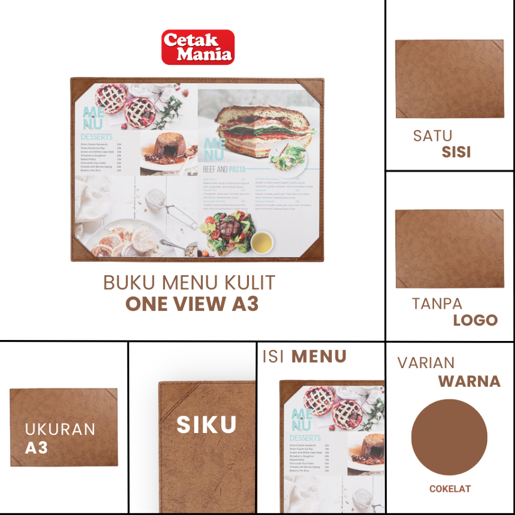 

Cetak Mania - Buku Menu Kulit Cafe Series Varian 1 sisi (One View) ukuran A3 Coklat - Cafe, Coffee
