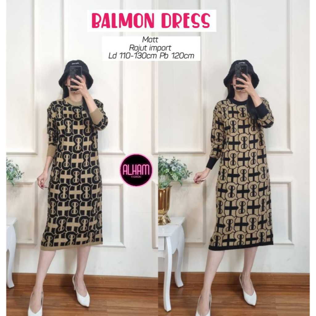 Balmon Tunik Dress Rajut Gamis Wanita Harian LD 110 - 130 Knit Import Tebal Adem Korean Style