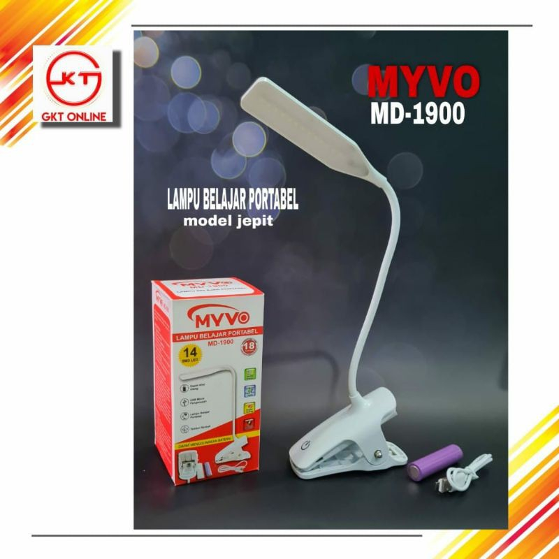 Lampu Belajar LED Jepit Recharge Lampu Belajar / Meja Flexibel Myvo MD-1900