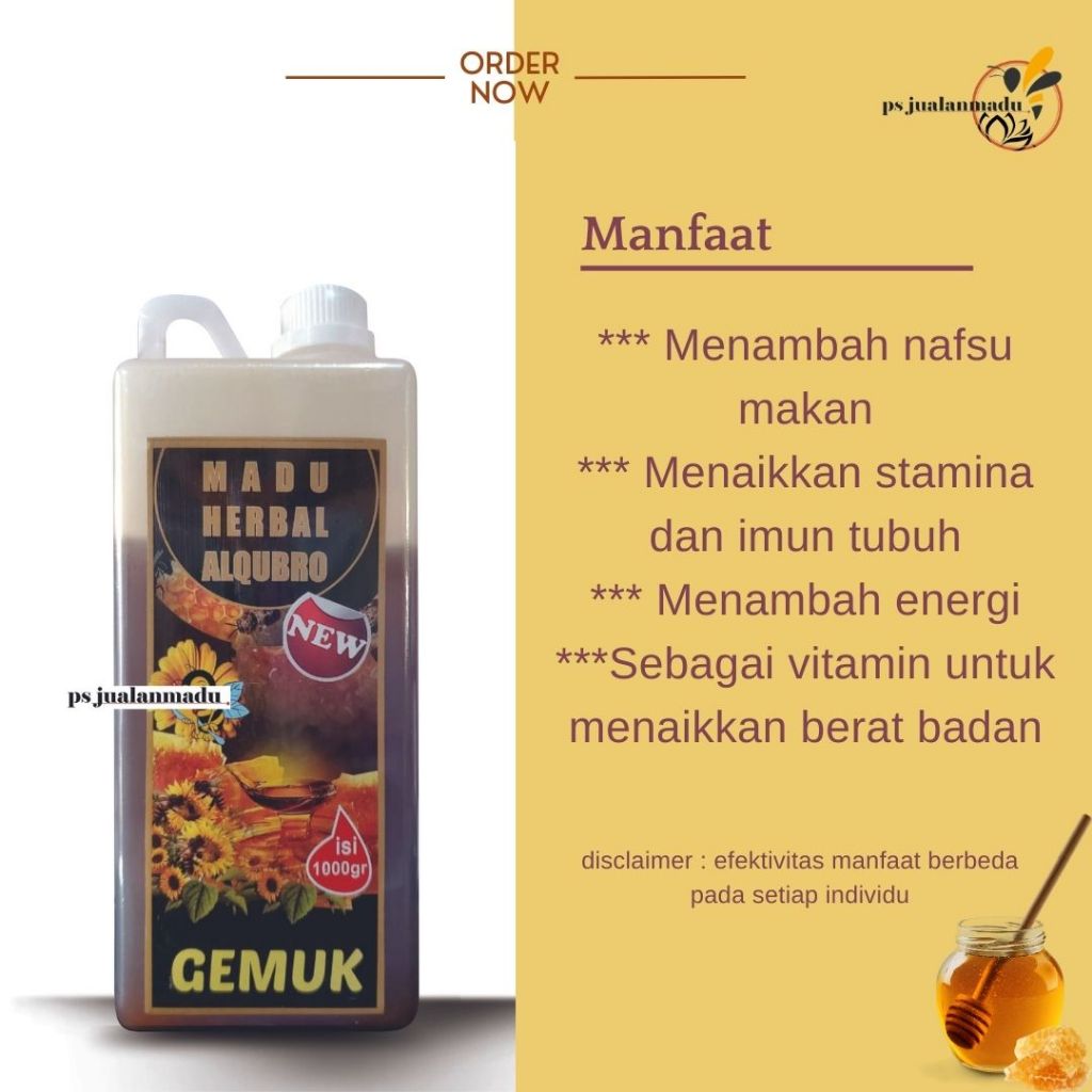 

Madu Herbal Al Qubro Madu Gemuk untuk menambah berat badan ukuran 1 kg