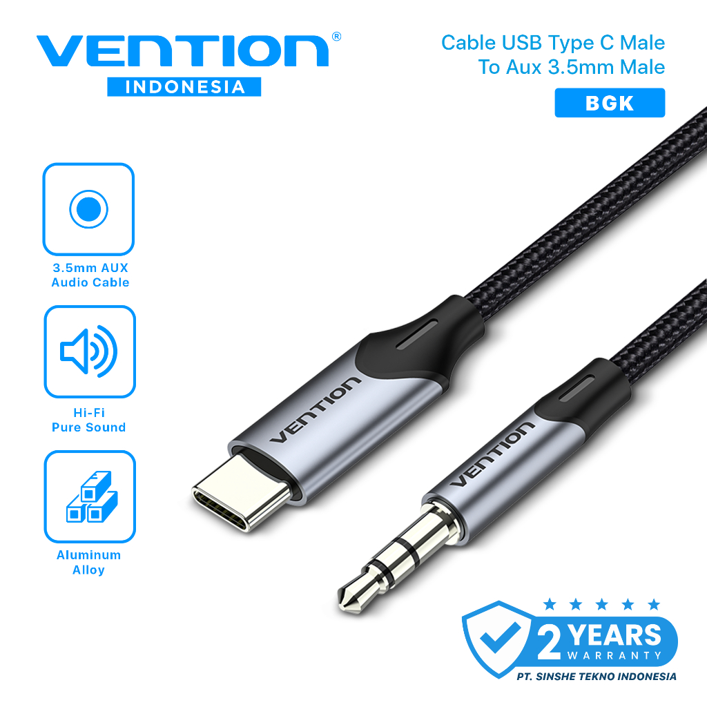 Vention BGK Kabel Audio Converter USB Type C to Aux 3.5mm Male Android