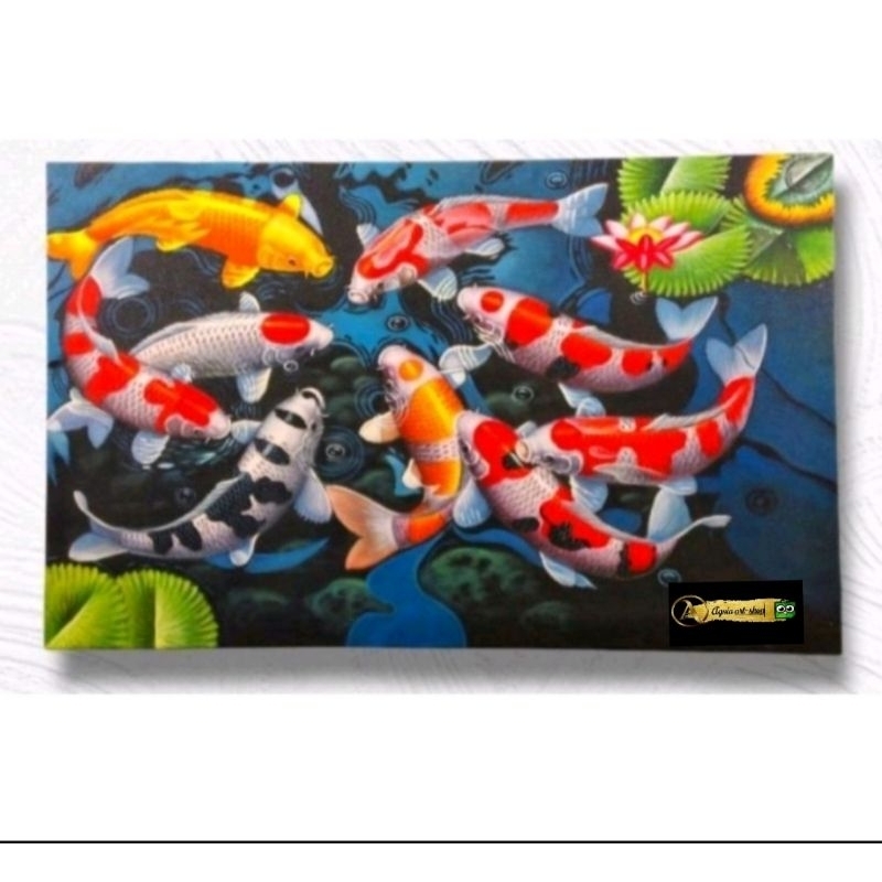 lukisan ikan koi pengsuy 9ekor keberuntungan lukisan dinding ruang tamu