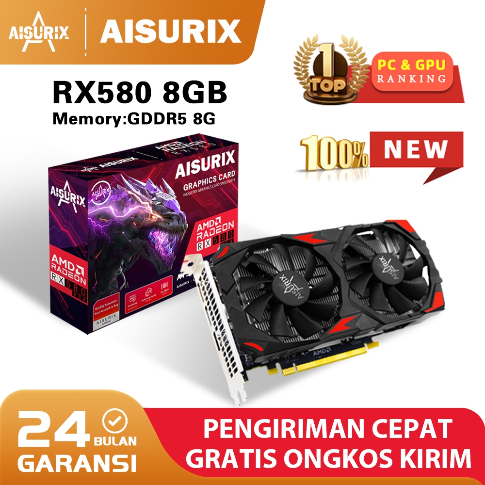 AISURIX VGA RX 580 8GB Radeon AMD VGA RX580 Gaming VGA Card GDDR5 256Bit 2048SP Merah VGA