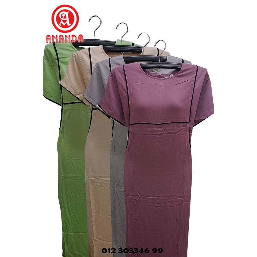 Daster lengan pendek wanita dewasa OLV oblong rayon twill all warna polos seleting setengah (veny) m