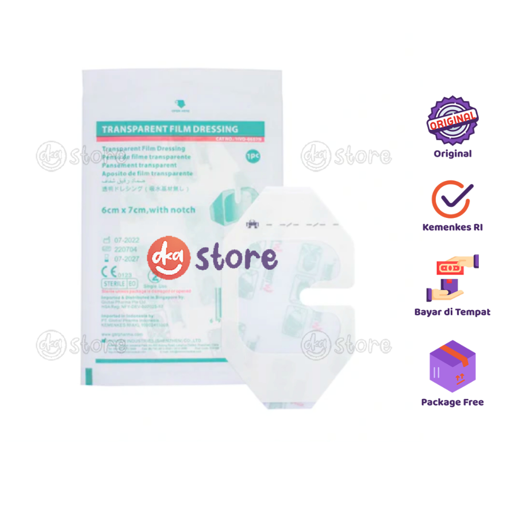 (Ecer) Transparent Film Dressing with Notch 6x7cm Winner / Plester Infus IV Bening Transparan