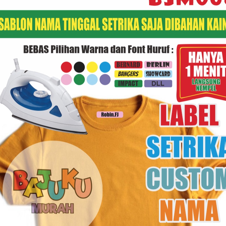 

berkualitas BJM68 Sticker Nama Label Printing Kain kaos Sablon Setrika Isi 5pcs Gratis Custom Nama Label DTF