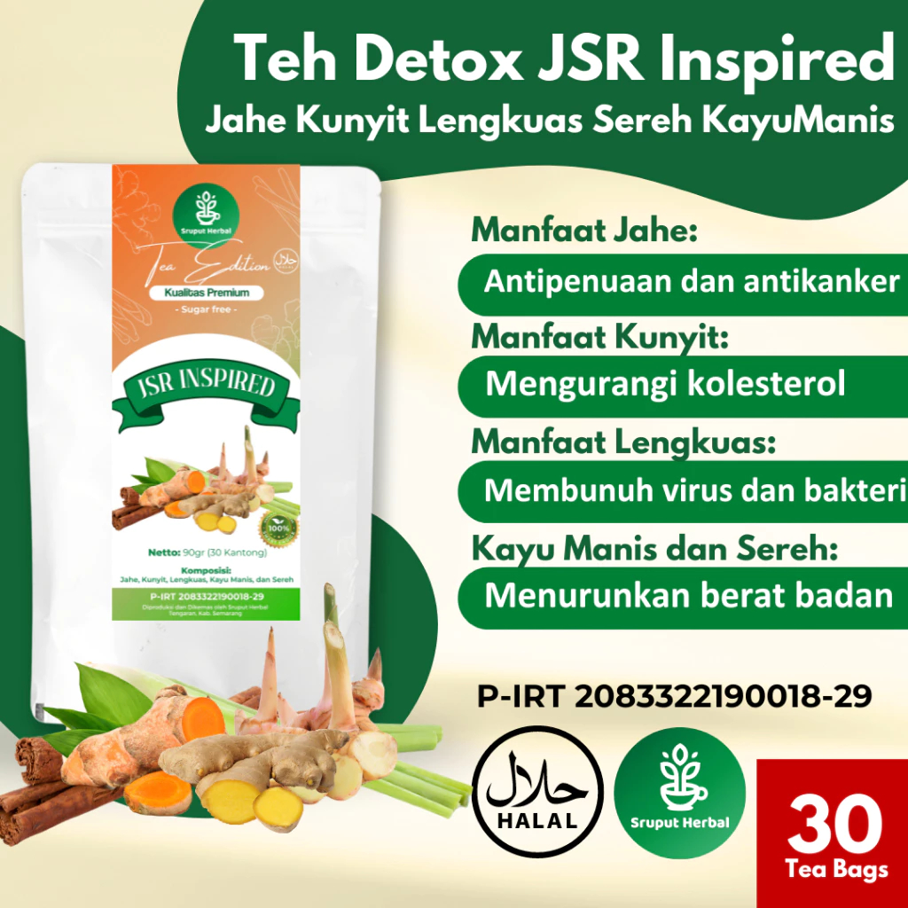 

Teh Jahe Kunyit Lengkuas Sereh Kayu Manis | JSR Inspired Tea | Teh Detoks | Teh Detox | Terinspirasi dari Teh JSR | Teh untuk Mengurangi