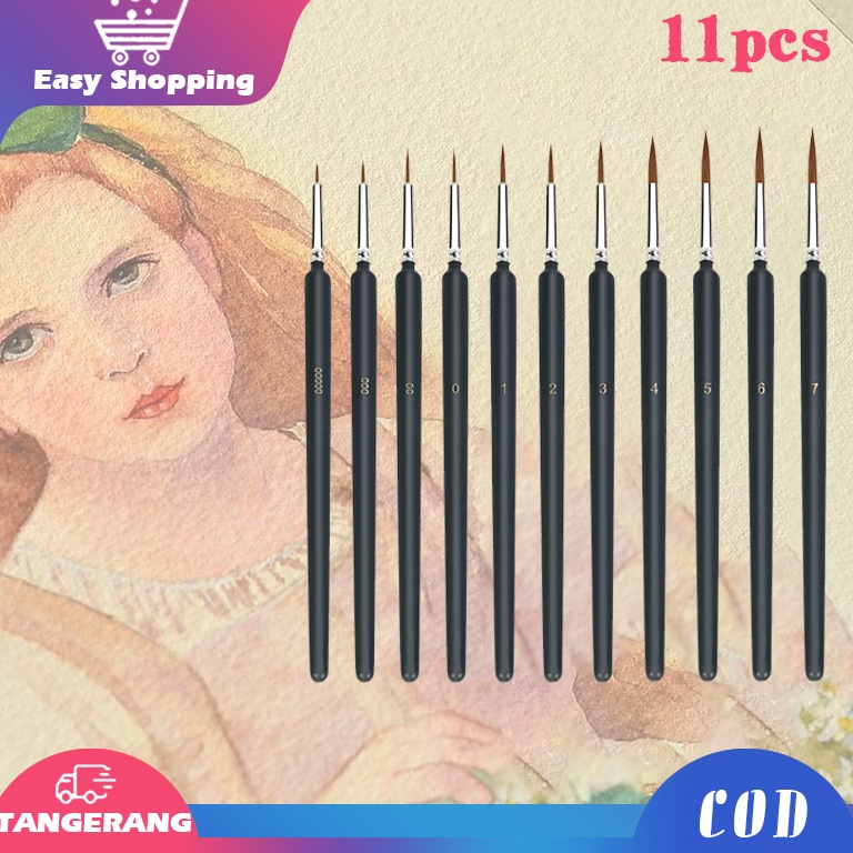 

11pcs Paint Brush Set Kuas Lukis Liner Kuas Lukis Cat Air Set Tip Nylon Bulat Satuan ART X5D9