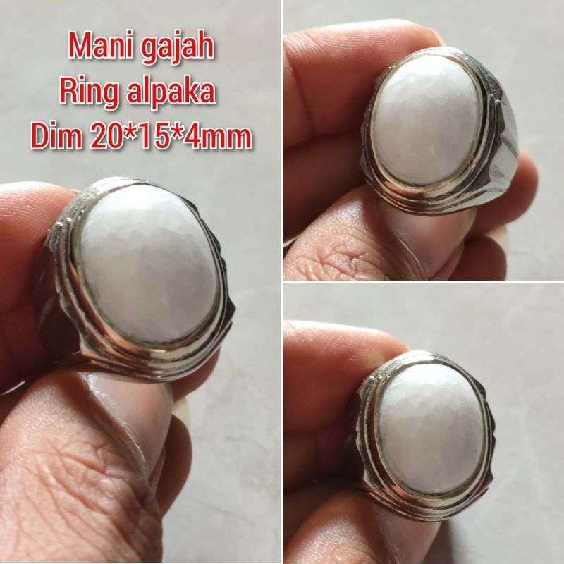 CINCIN PRIA BATU MANI GAJAH PUTIH RING ALPAKA SUPER