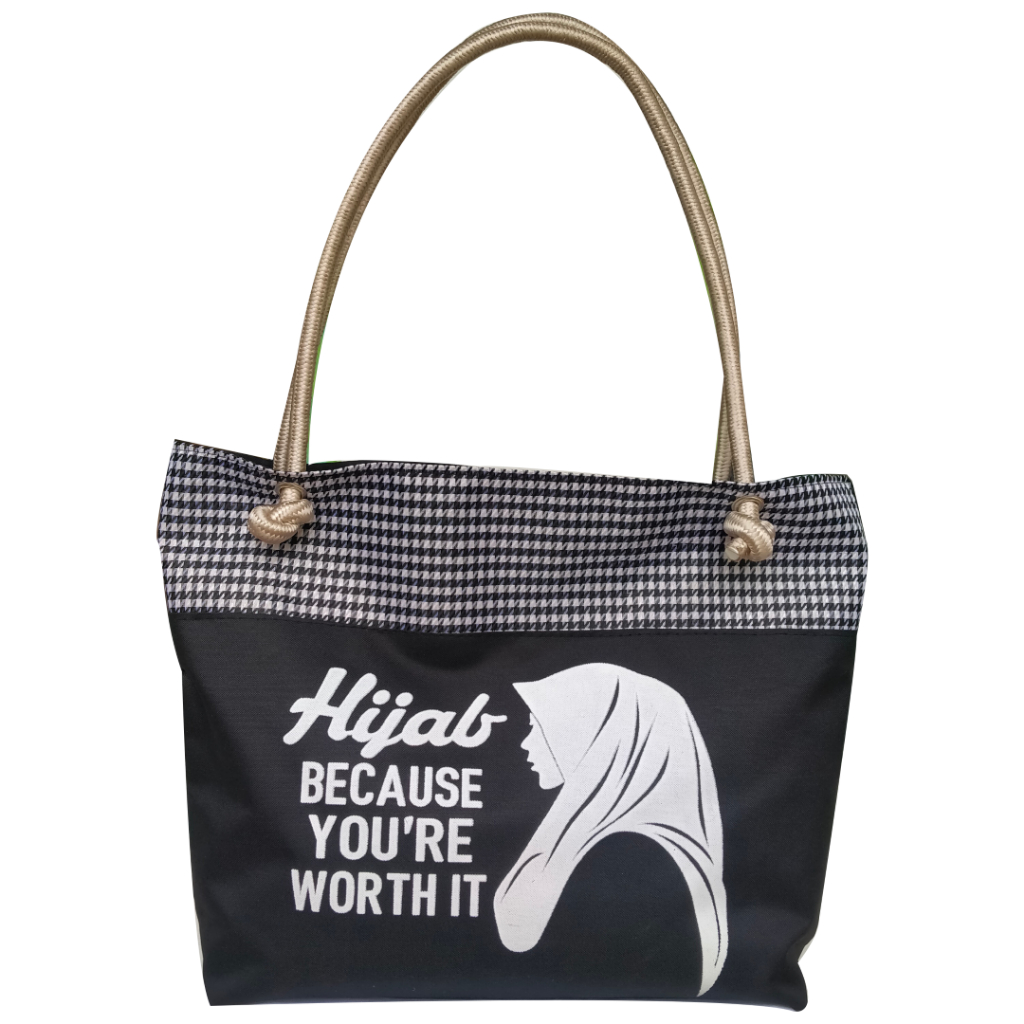 ORIGINAL SAUDI STORE TAS WANITA TOTE BAG TERBARU TAS IBU MOTIF HIJAB MUSLIMAH TAS PENGAJIAN CANVAS
