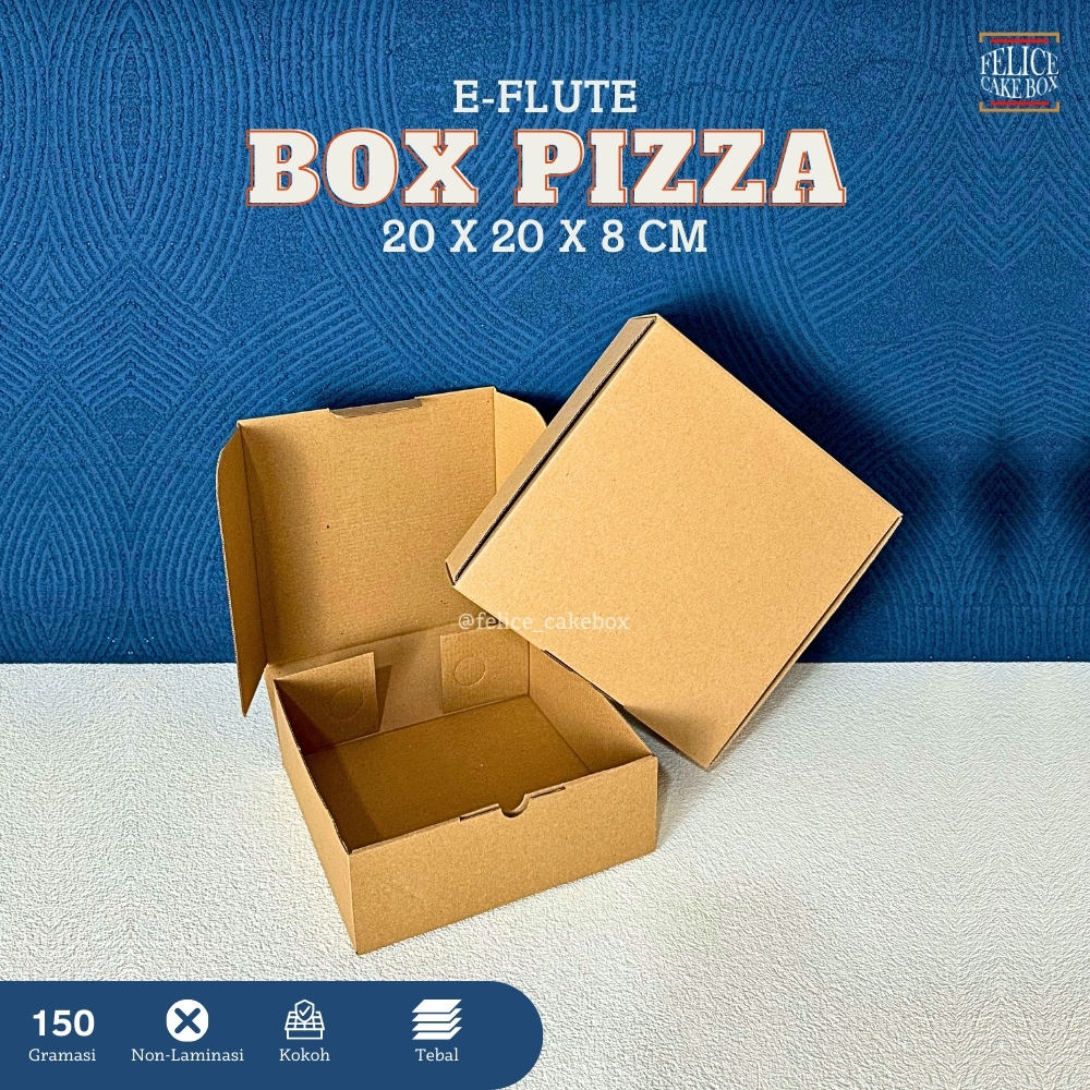 

BOX PIZZA 20X20X8 CM isi 10 pcs / DUS PIZZA EFLUTE CORRUGATED / BOX BROWNIES CORRUGATED / DUS BROWNIES KECIL