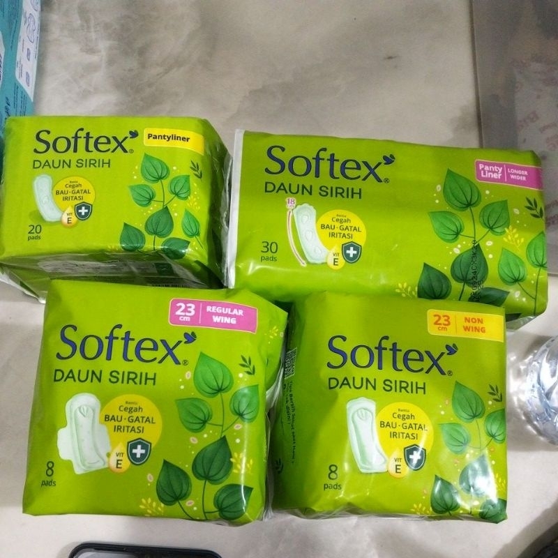 Softex daun sirih wing , non wing , pantyliner, longer wider/sachet/rencengan dan softex daun sirih/