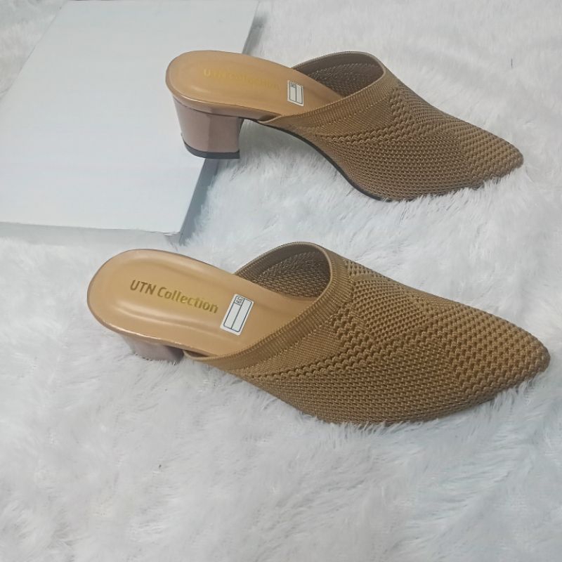 Sepatu sandal wanita rajut import heels hak tahu 5cm