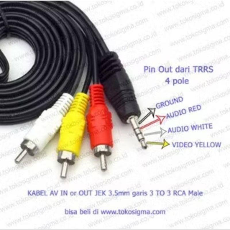 kabel Jack 3.5mm ke Rca stre..buat HP ke speaker.. amplifier