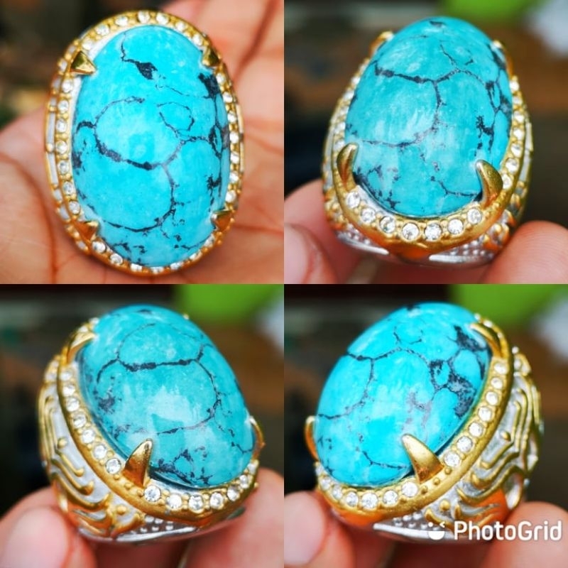 Batu akik pirus nevada jumbo Rings alpaka