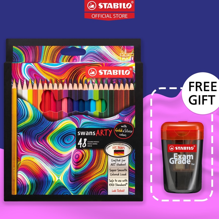 

HJ6 STABILO swans ARTY Colored Pencils Pensil Warna Set Lengkap Alat Tulis Stationery Panjang Isi 12243648 FREE Warna Gold Sier