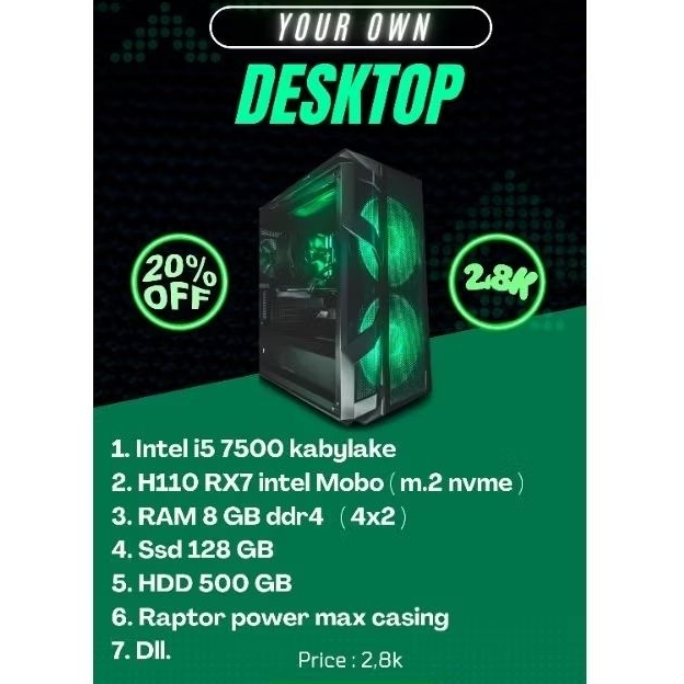 RAKIT PC BUDGET INTEL I5 7500 GEN 7,