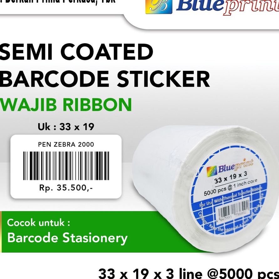 

Wow Sticker Barcode 33x19 mm 3 Semicoated BLUEPRINT Stiker Label 33 x 19 x 3 Core 1 isi Pcs