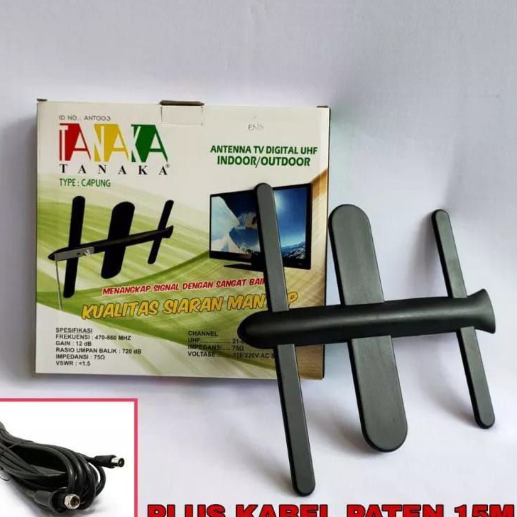 ANTENA TV CAPUNG DIGITAL TANAKA INDOOR OUTDOOR KABEL 15M