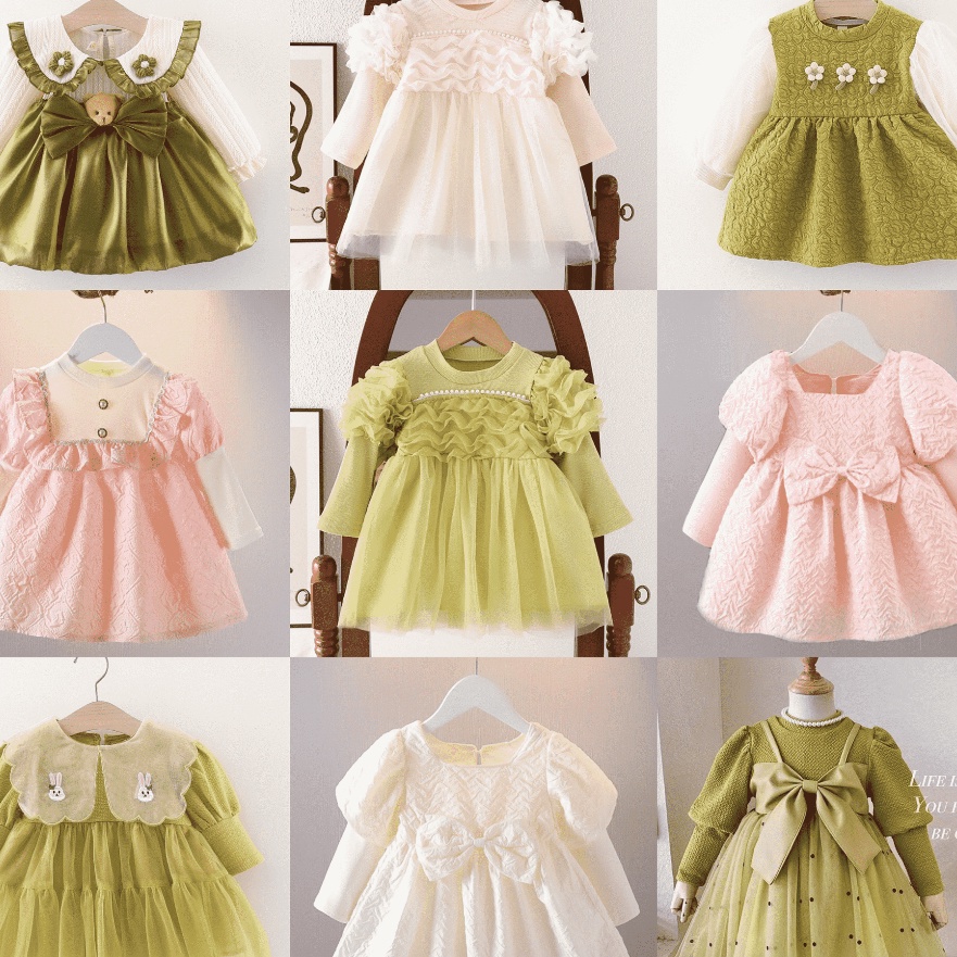 Unggul INCESSBABY Dress Anak Bayi Perempuan Lengan Panjang Hijau Sage Lebaran