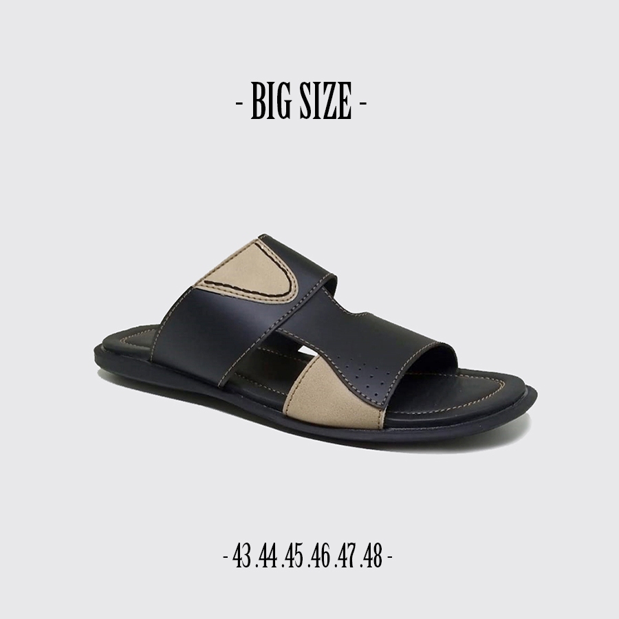 Big size jumbo 44 - 48 sandal slide pria selop kulit AGJ013 Strap Hitam Original anti slip