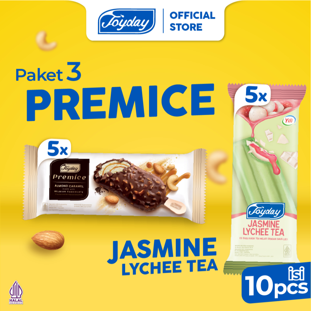 

PAKET 3 - Joyday Ice Cream Premice Almond Caramel & Jasmine Lychee Tea - 10pcs Es Krim Stik