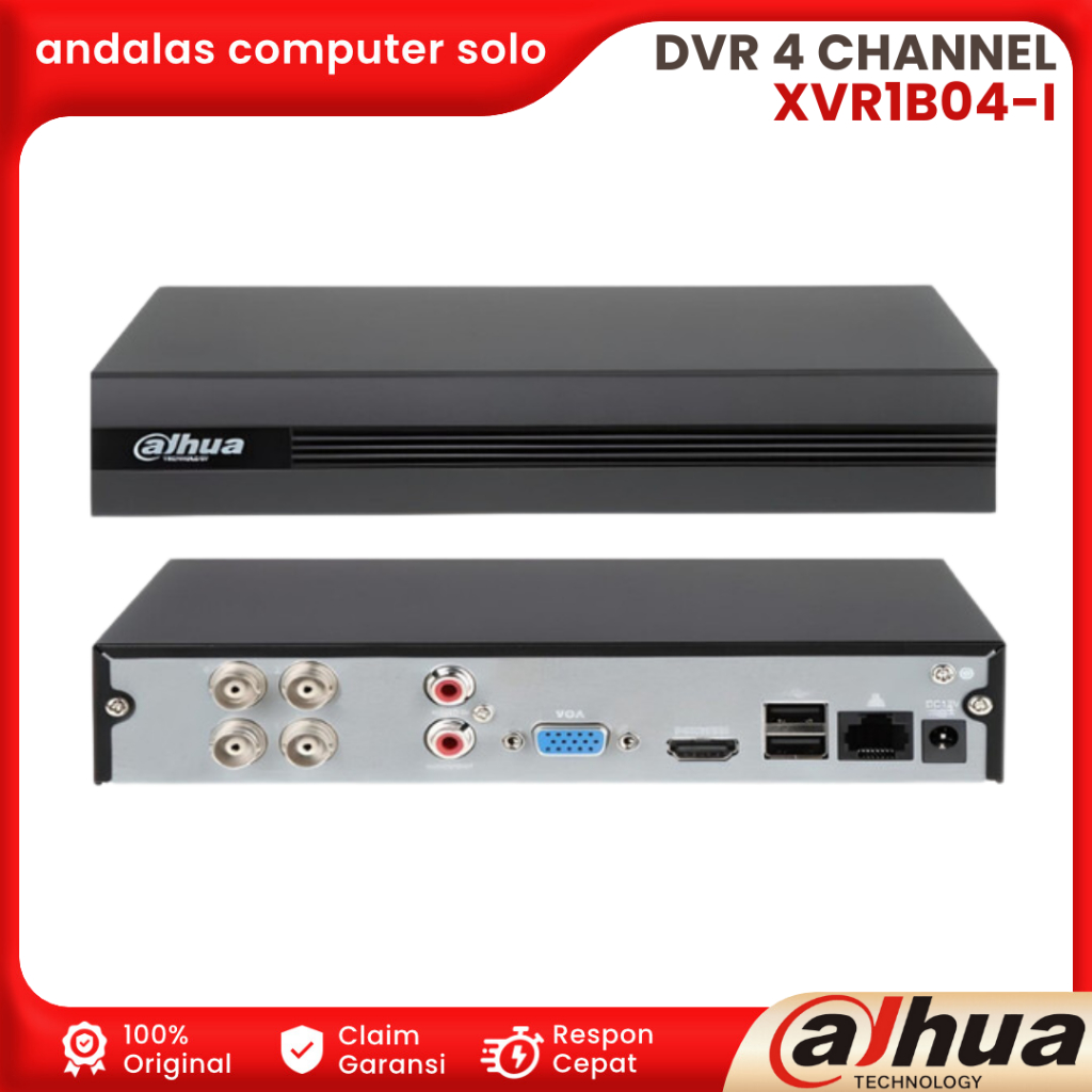 DVR Digital Video Recorder CCTV 4 Channel DAHUA XVR1B04-I 2MP Penta-brid 1080N/720p Cooper 1U 1HDD W