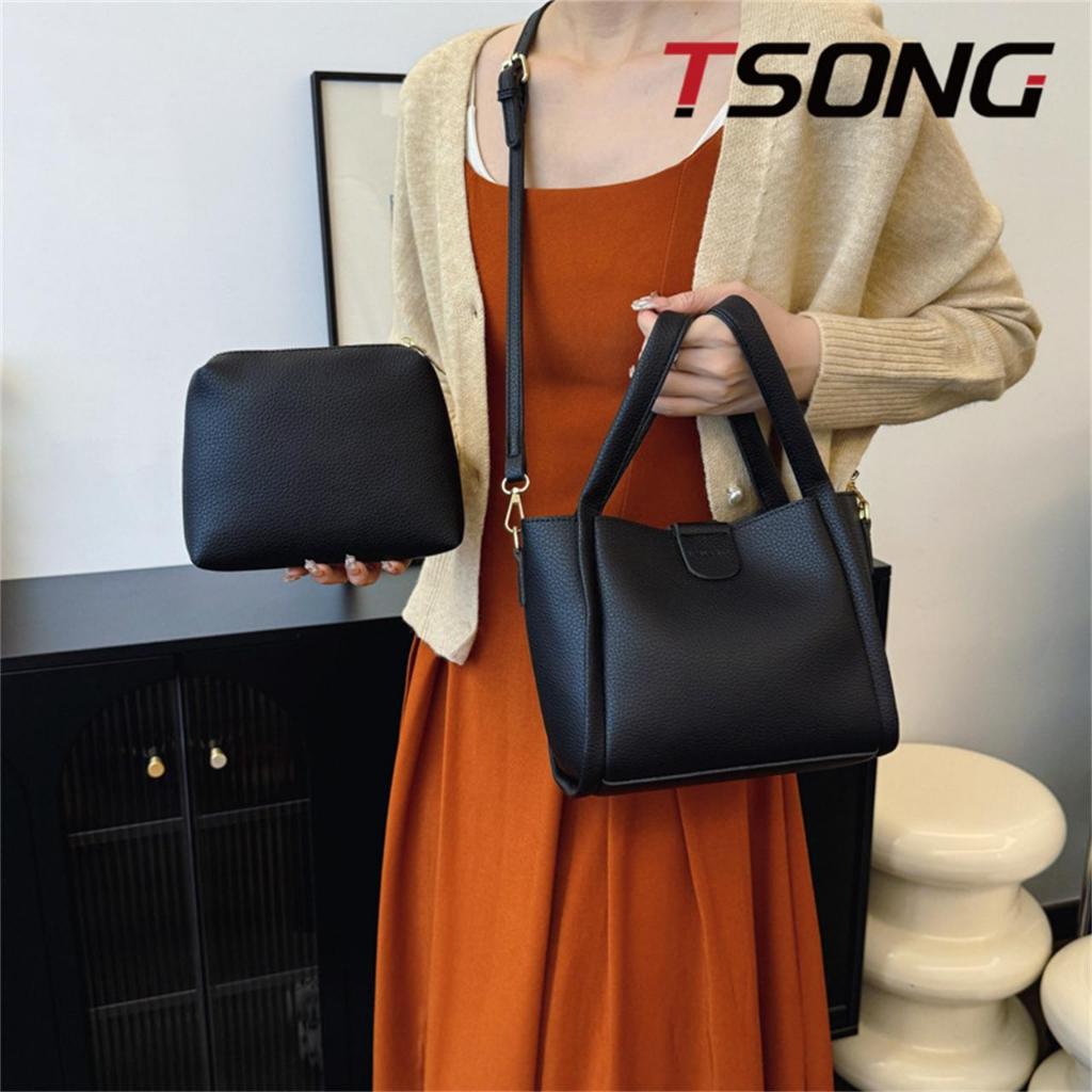 TSONG #5156 Tekstur Retro Tas Kecil Wanita Fashion Baru Satu Bahu Handheld Crossbody Bucket Bag