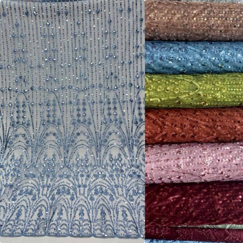 COD Kain tile payet Bahan kebaya Bahan brokat payet  Bahan tile modern (per 0.50 m)