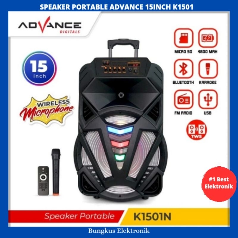 SPEAKER AKTIF PORTABLE BLUETOOTH ADVANCE K1501 15INCH