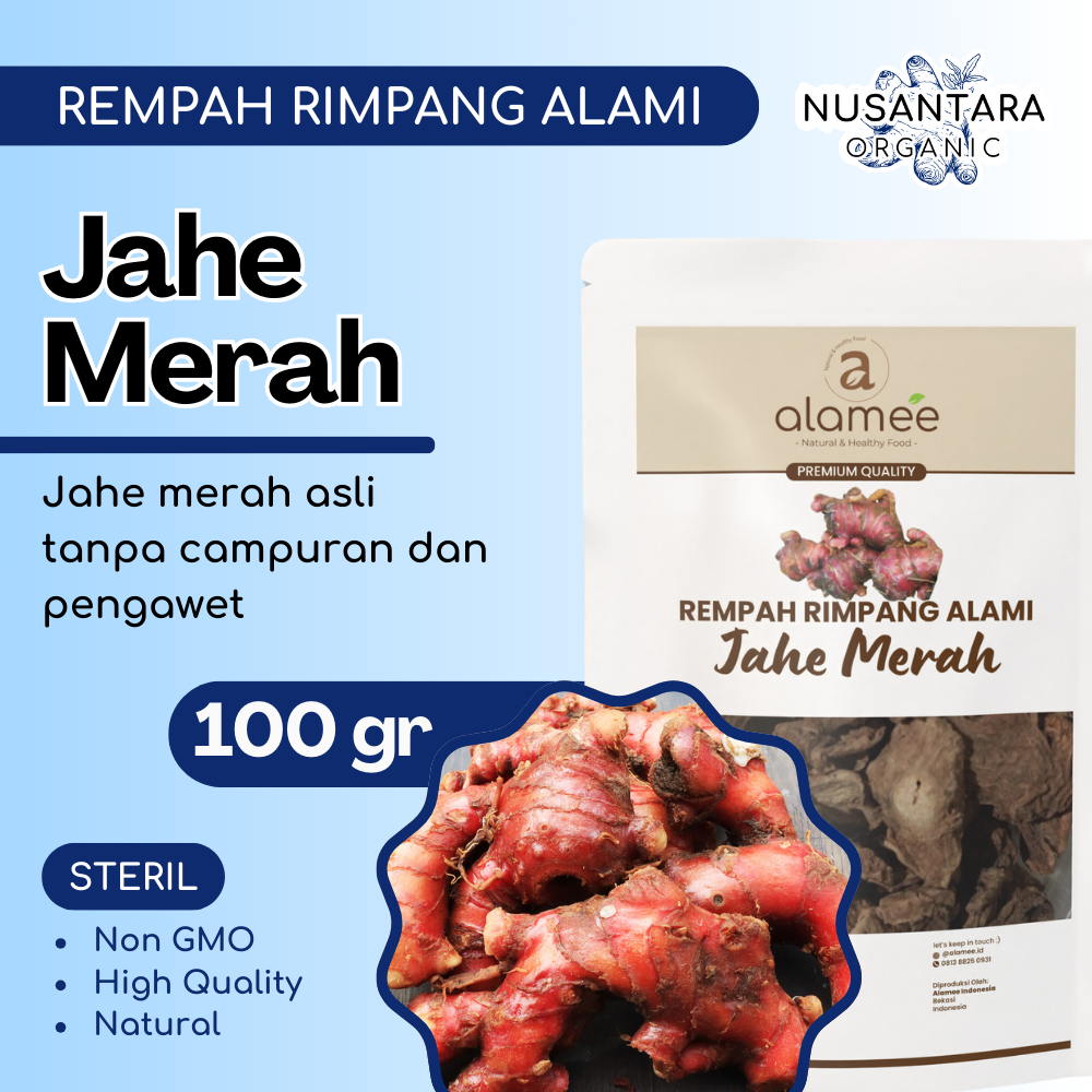 

ALAMEE Jahe Merah Kering 100 gram Iris Dried Red Ginger Rempah Rimpang Organik Bumbu Masakan Alami