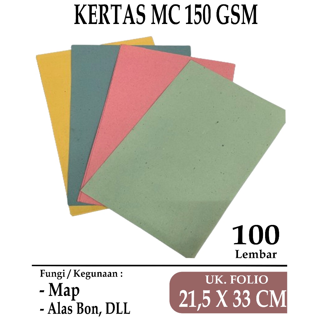 

KERTAS MC / KERTAS HVO 150 GSM UKURAN F4 ( 21,5 X 33 CM ), 100 LEMBAR