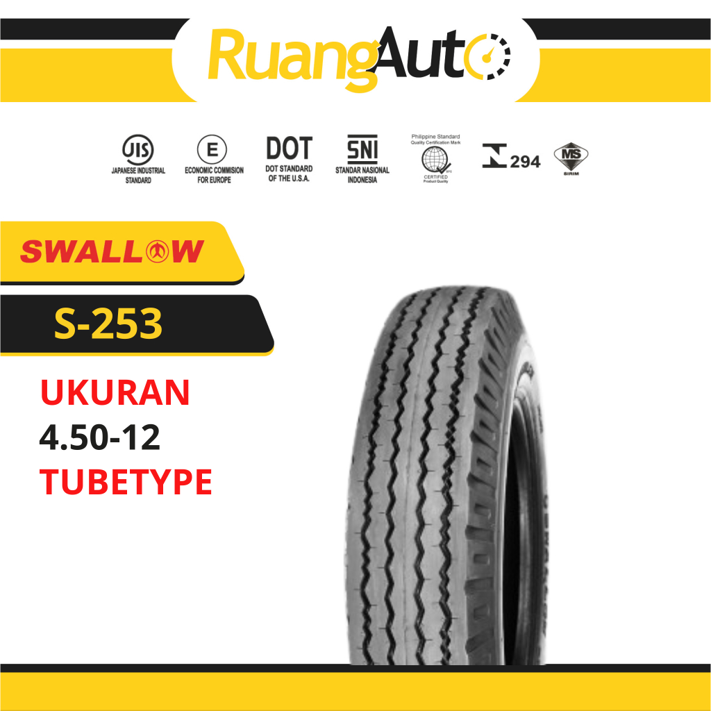 BAN MOTOR RING 12 TUBETYPE SWALLOW S-253 UKURAN 450-12 RING 12 | TOSA | BAN TOSA | VIAR | BAN VIAR |