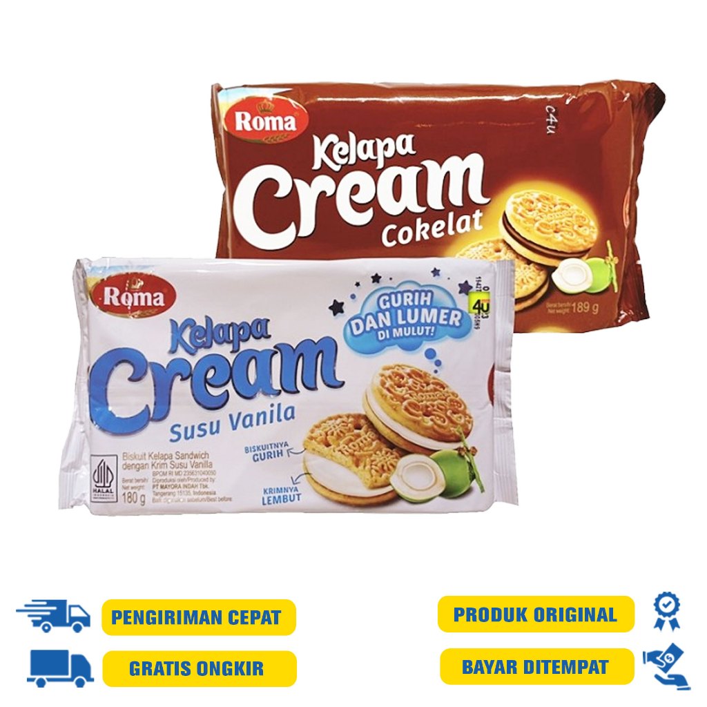 

Roma Kelapa Cream 180 | 189 G.R Coklat | Susu Vanilla