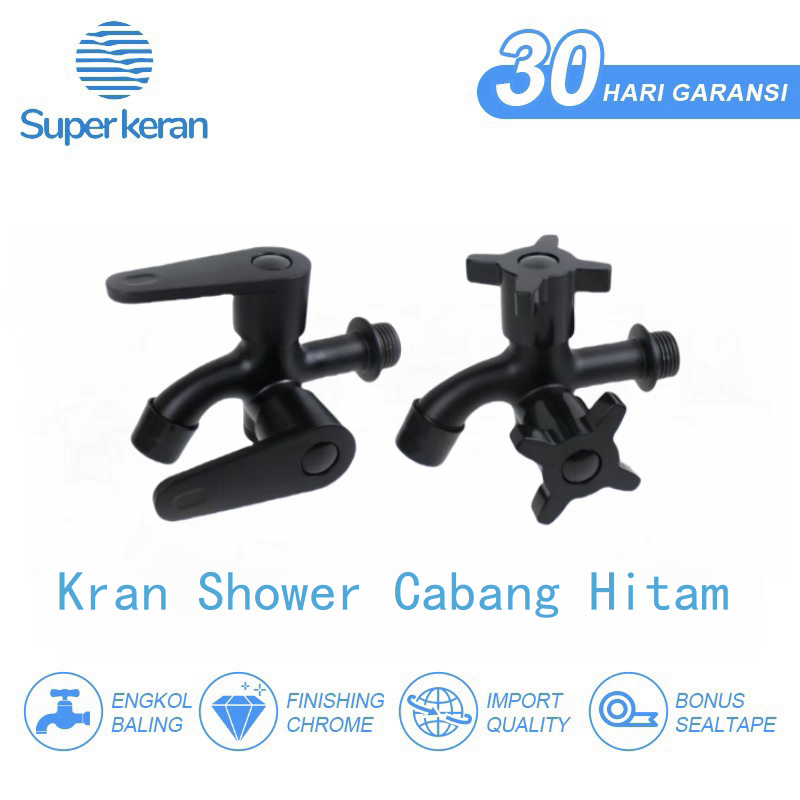Kran Air Cabang Hitam 1/2 Inch Kran Air Cabang2 Kran Shower Kamar Mandi Wastafel Kran