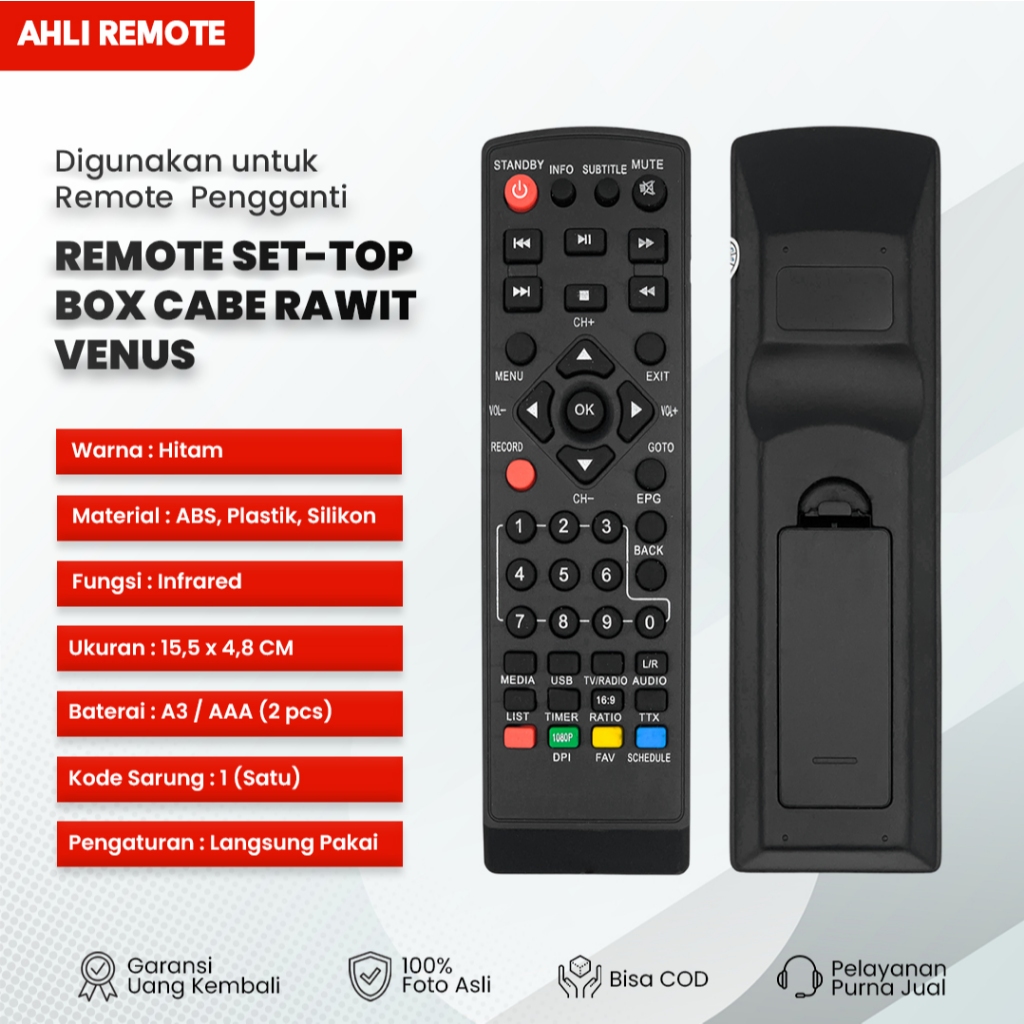 Remot Remote STB Venus Cabai Rawit DVB T2 MPEG4