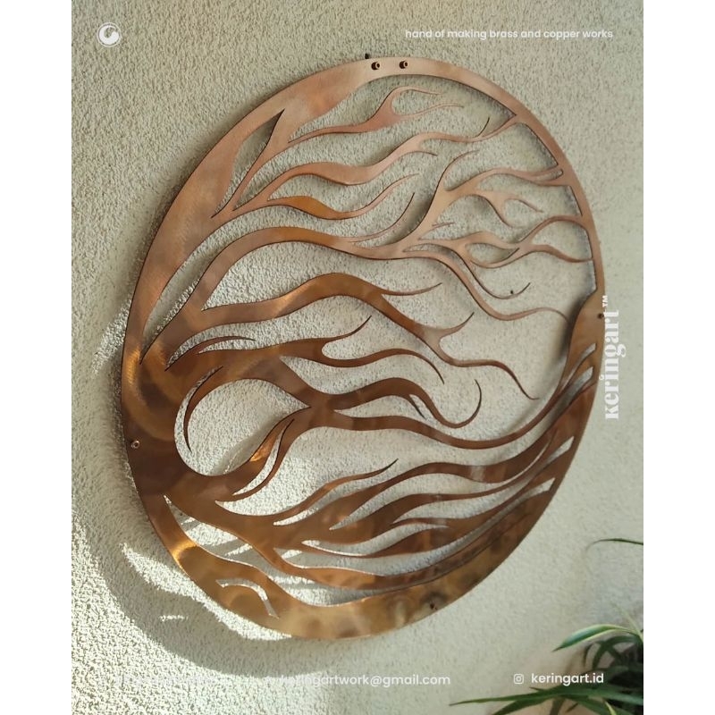 wall art - hiasan dinding - wall decoration - akar tanaman bahan tembaga dan kuningan