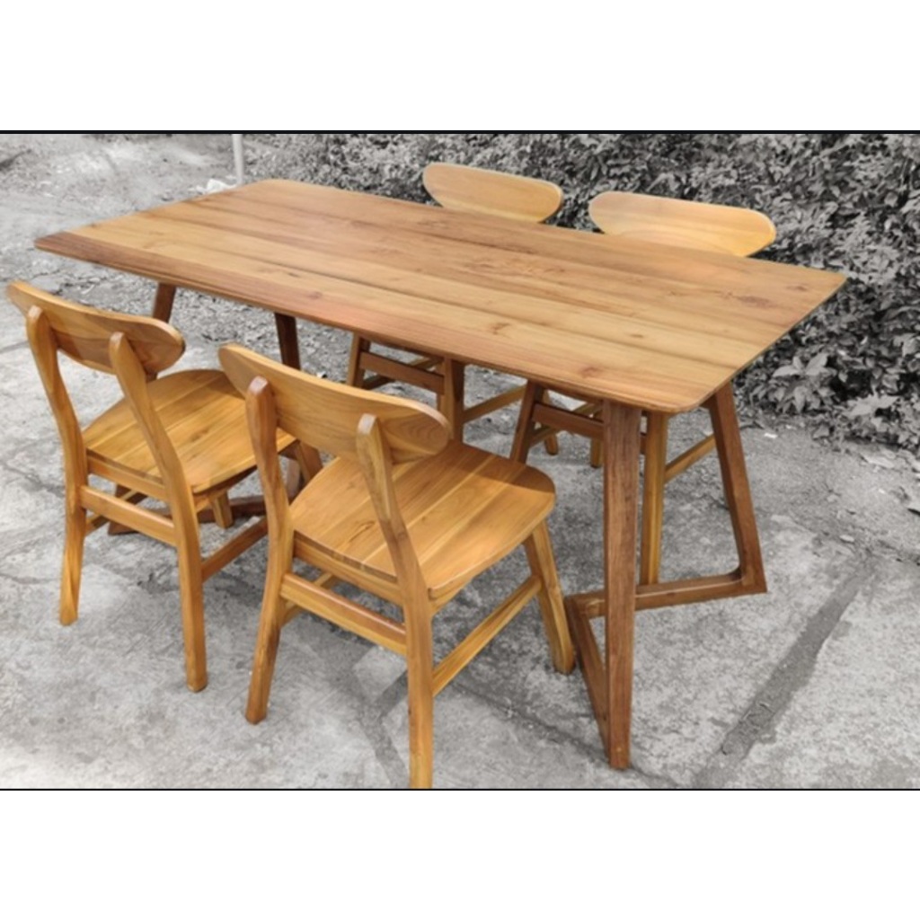 Meja Makan Kayu Jati Solid Kekinian - Meja Makan Bahan Jati Kuat - Meja Makan Full Kayu Jati Estetik