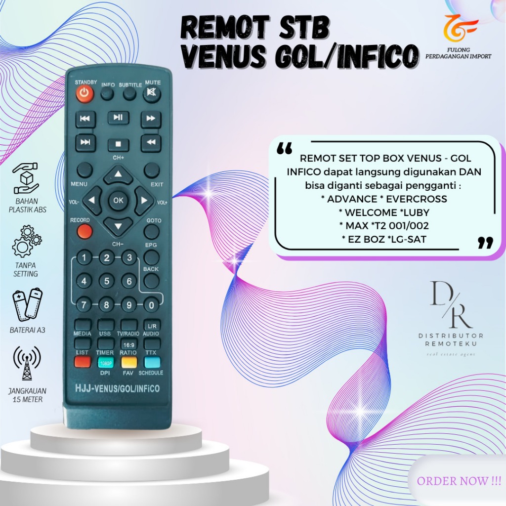 Remot Remote Set Top Box Dvb-T2 Venus Cabe Rawit DVB T2 MPEG4 XTreamer Bien1 tanpa setting