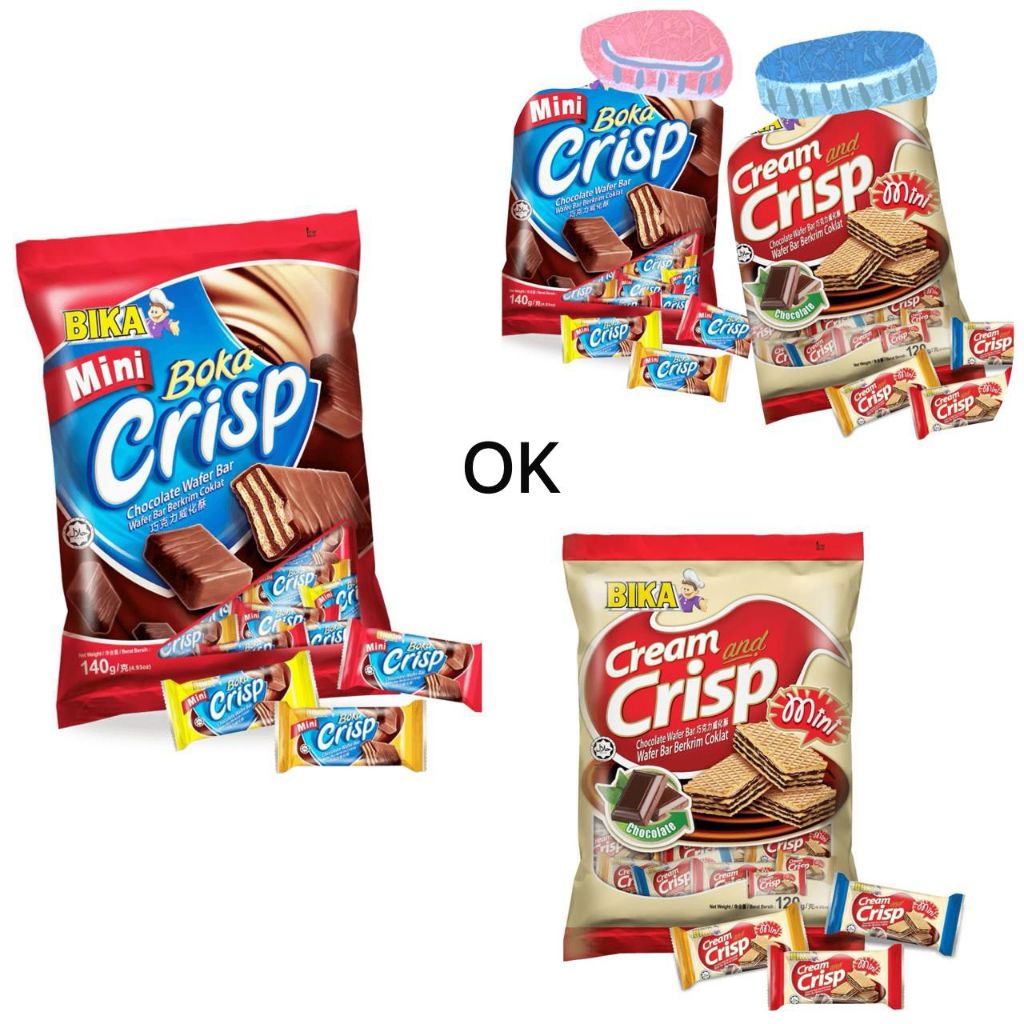 

OK9204 BIKA Mini Cream Crips / Mini Boka Crisp WAFER BAR / Biskut Roti Wafer Krim Import