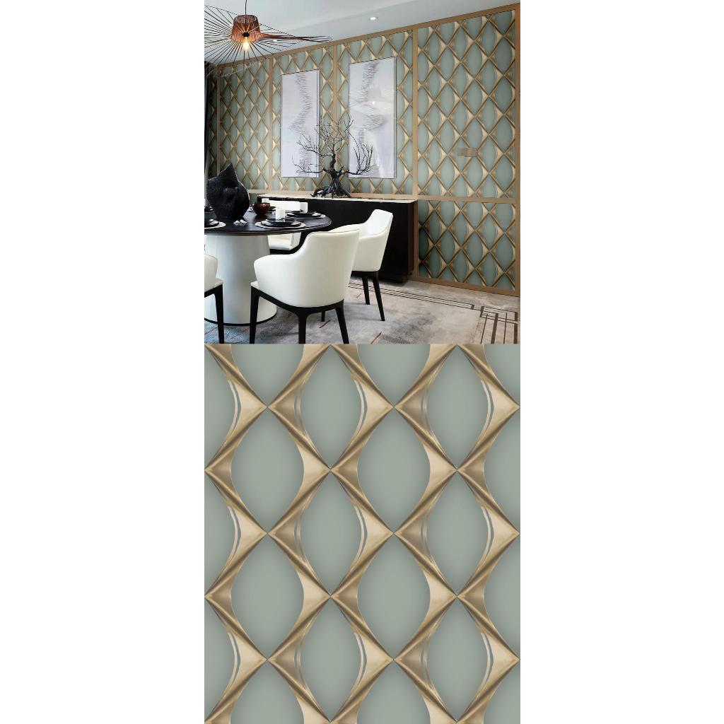 WALLPAPER DINDING MOTIF KOTAK 3D HIJAU